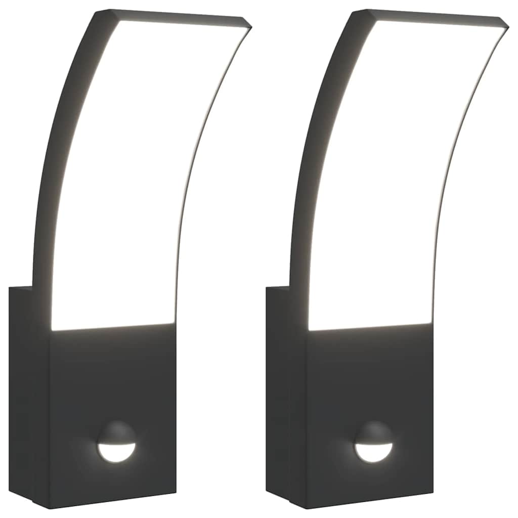 vidaXL LED-Außenwandleuchten mit Sensor 2 Stk. Schwarz Aludruckguss
