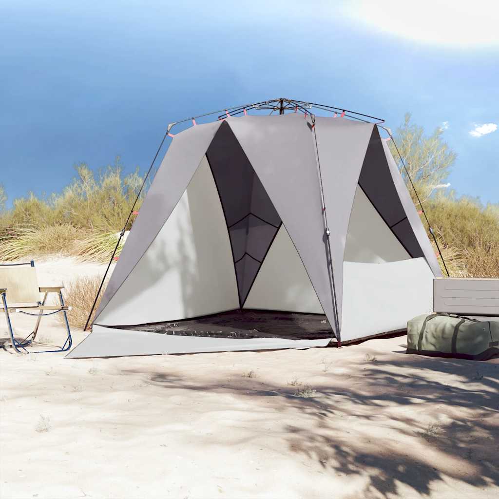 vidaXL Strandzelt 4 Personen Grau Quick Release Wasserdicht