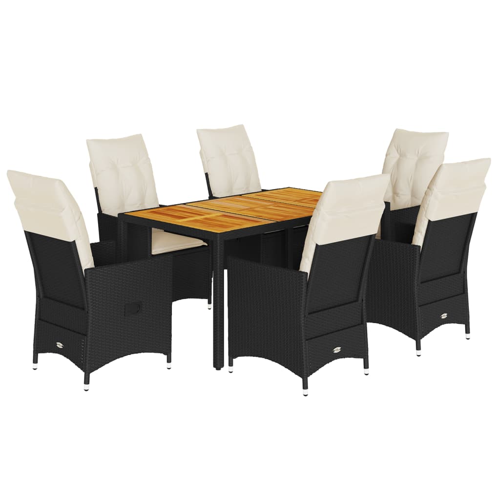 vidaXL 7-tlg. Garten-Essgruppe mit Kissen Schwarz Poly Rattan
