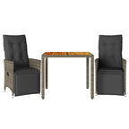 vidaXL 3-tlg. Garten-Bistro-Set mit Kissen Grau Poly Rattan
