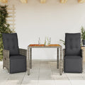 vidaXL 3-tlg. Garten-Bistro-Set mit Kissen Grau Poly Rattan