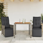 vidaXL 3-tlg. Garten-Bistro-Set mit Kissen Grau Poly Rattan