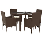 vidaXL 5-tlg. Garten-Essgruppe mit Kissen Braun Poly Rattan Glas
