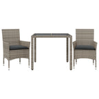 vidaXL 3-tlg. Garten-Essgruppe mit Kissen Grau Poly Rattan und Glas