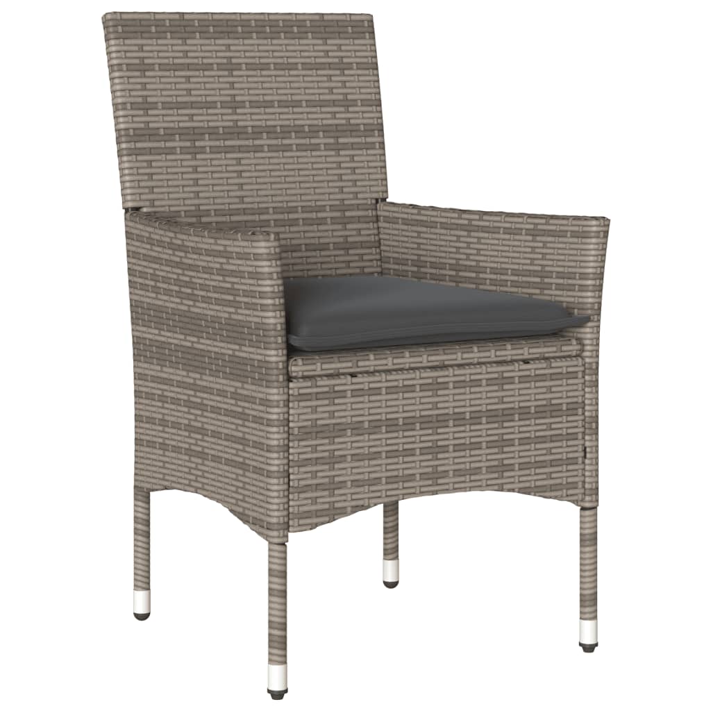vidaXL 3-tlg. Garten-Essgruppe mit Kissen Grau Poly Rattan und Glas
