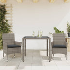vidaXL 3-tlg. Garten-Essgruppe mit Kissen Grau Poly Rattan und Glas