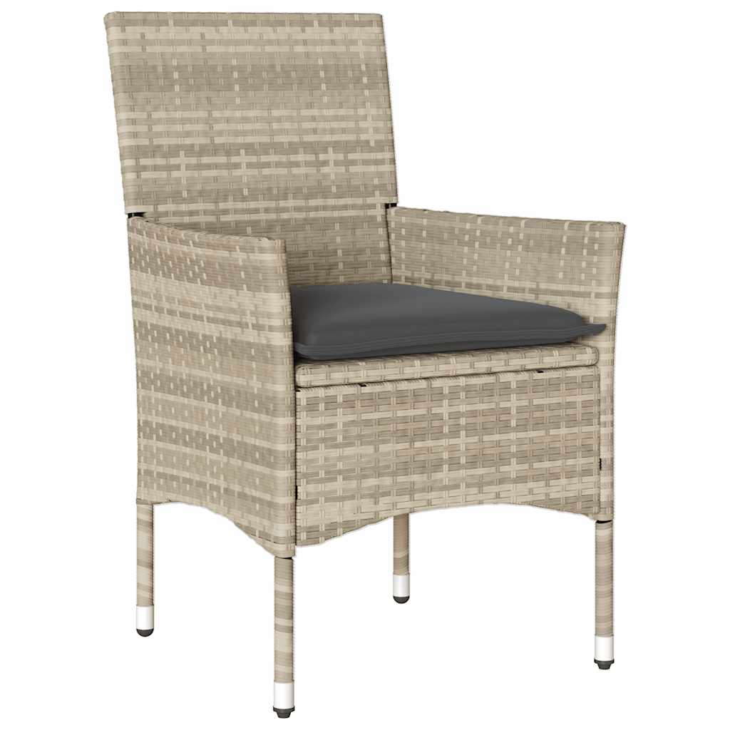 vidaXL 7-tlg. Garten-Essgruppe mit Kissen Hellgrau Poly Rattan & Glas