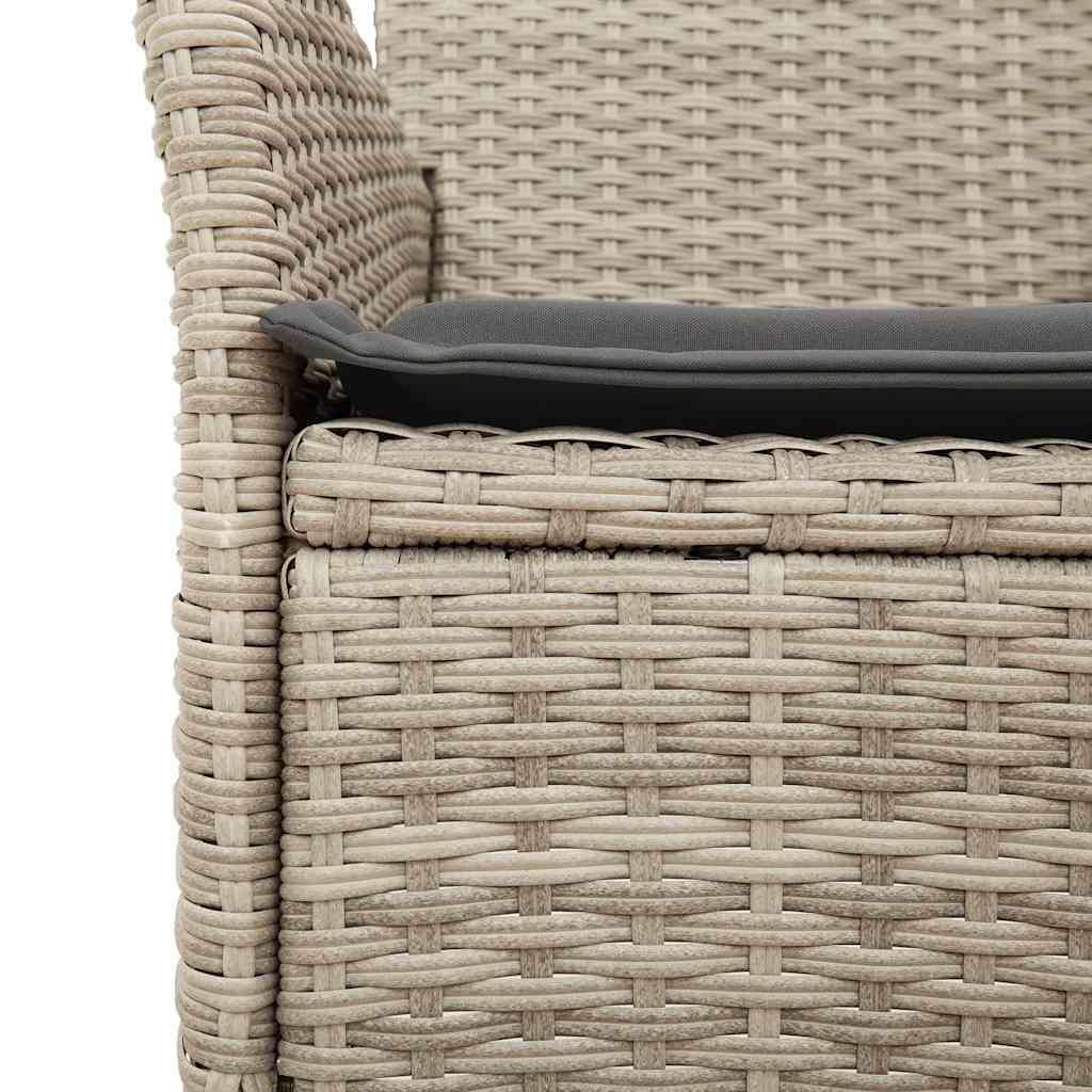 vidaXL 7-tlg. Garten-Essgruppe mit Kissen Hellgrau Poly Rattan & Glas