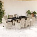 vidaXL 9-tlg. Garten-Essgruppe mit Kissen Hellgrau Poly Rattan & Glas