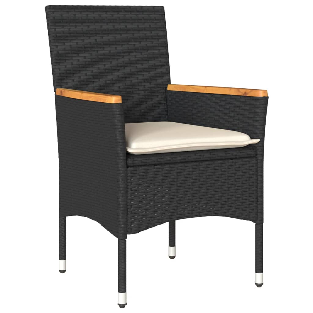 vidaXL 3-tlg. Garten-Essgruppe mit Kissen Schwarz Poly Rattan Akazie
