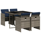 vidaXL 5-teiliges Garten-Ess-Set mit Kissen, grau, Polyrattan