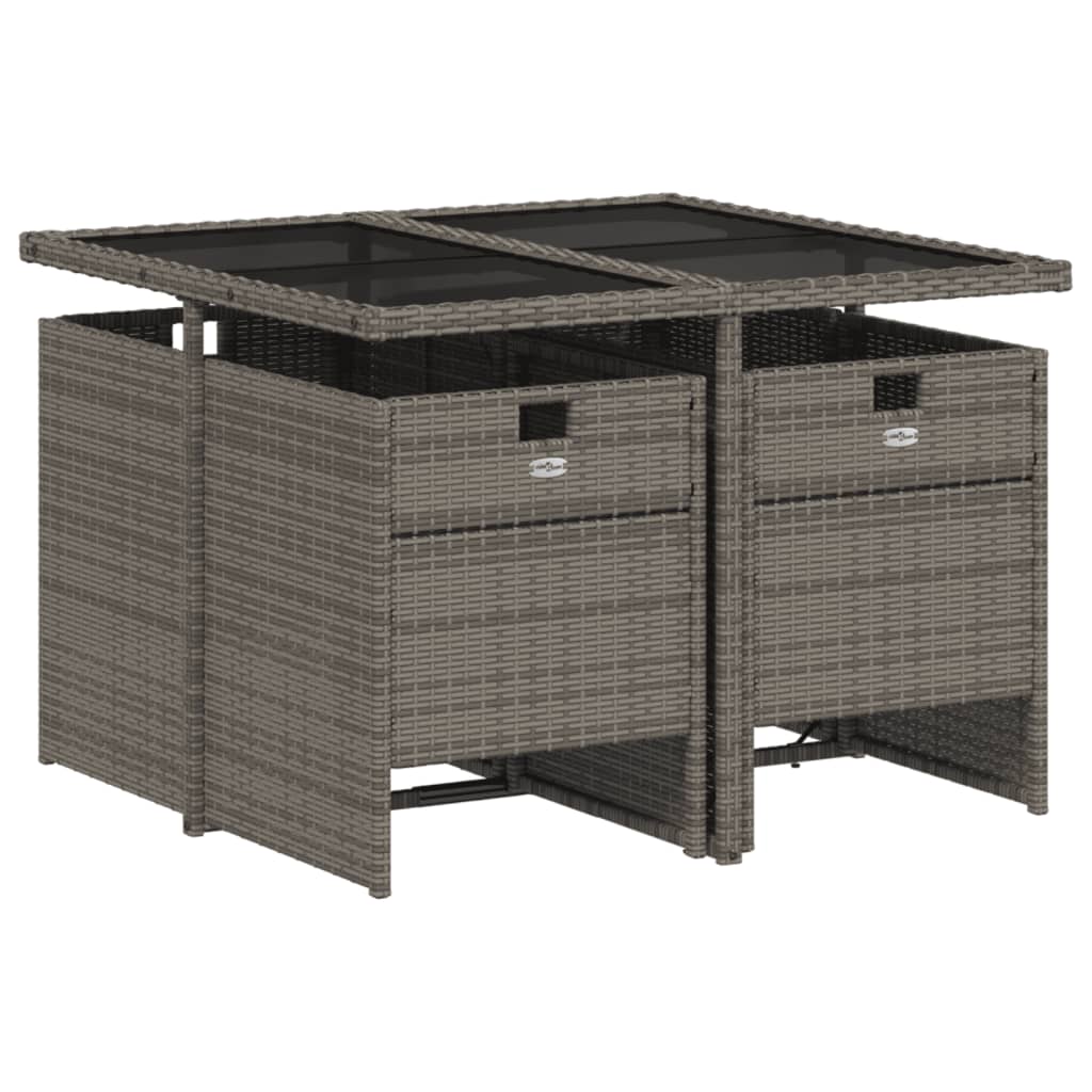 vidaXL 5-teiliges Garten-Ess-Set mit Kissen, grau, Polyrattan