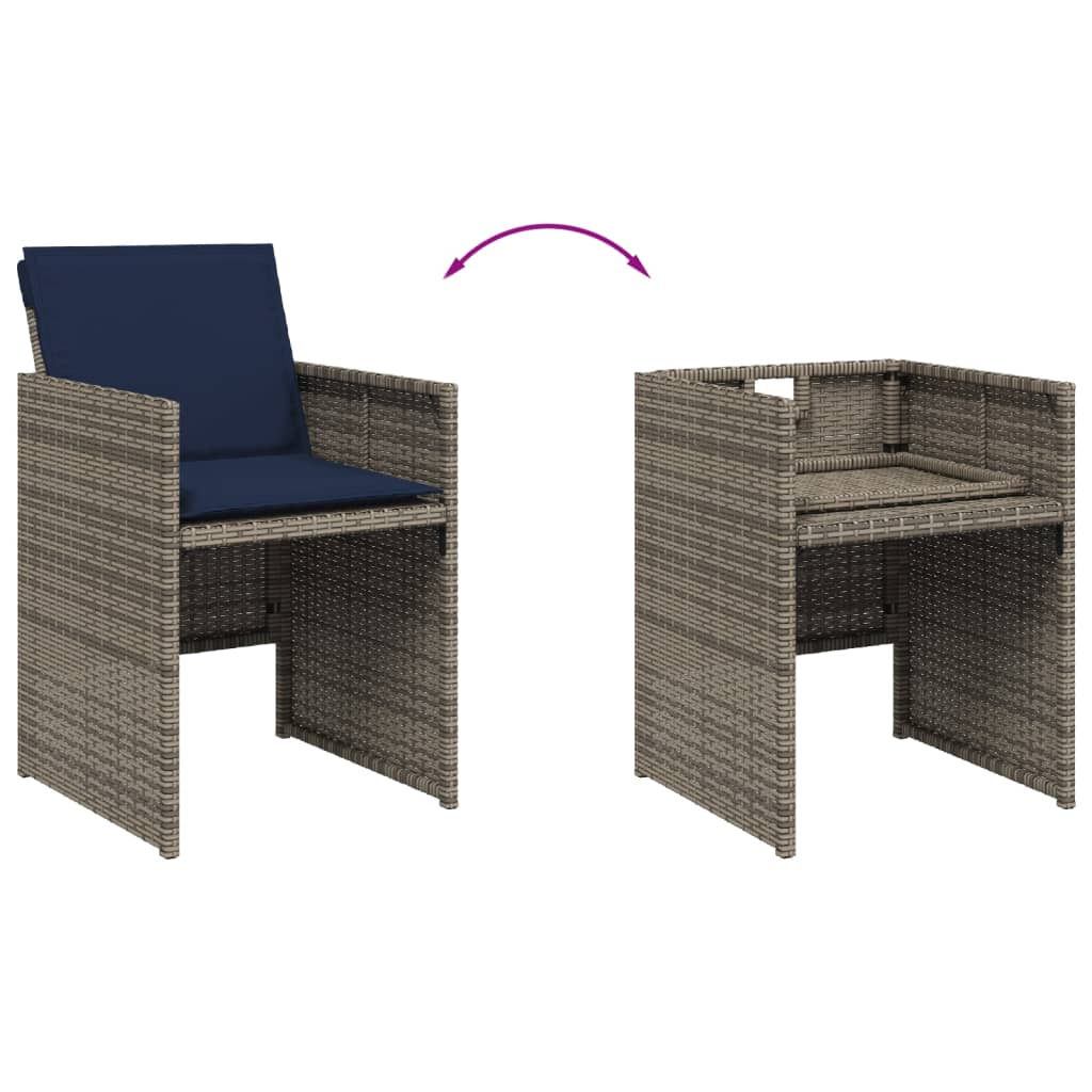 vidaXL 5-teiliges Garten-Ess-Set mit Kissen, grau, Polyrattan