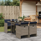 vidaXL 5-teiliges Garten-Ess-Set mit Kissen, grau, Polyrattan