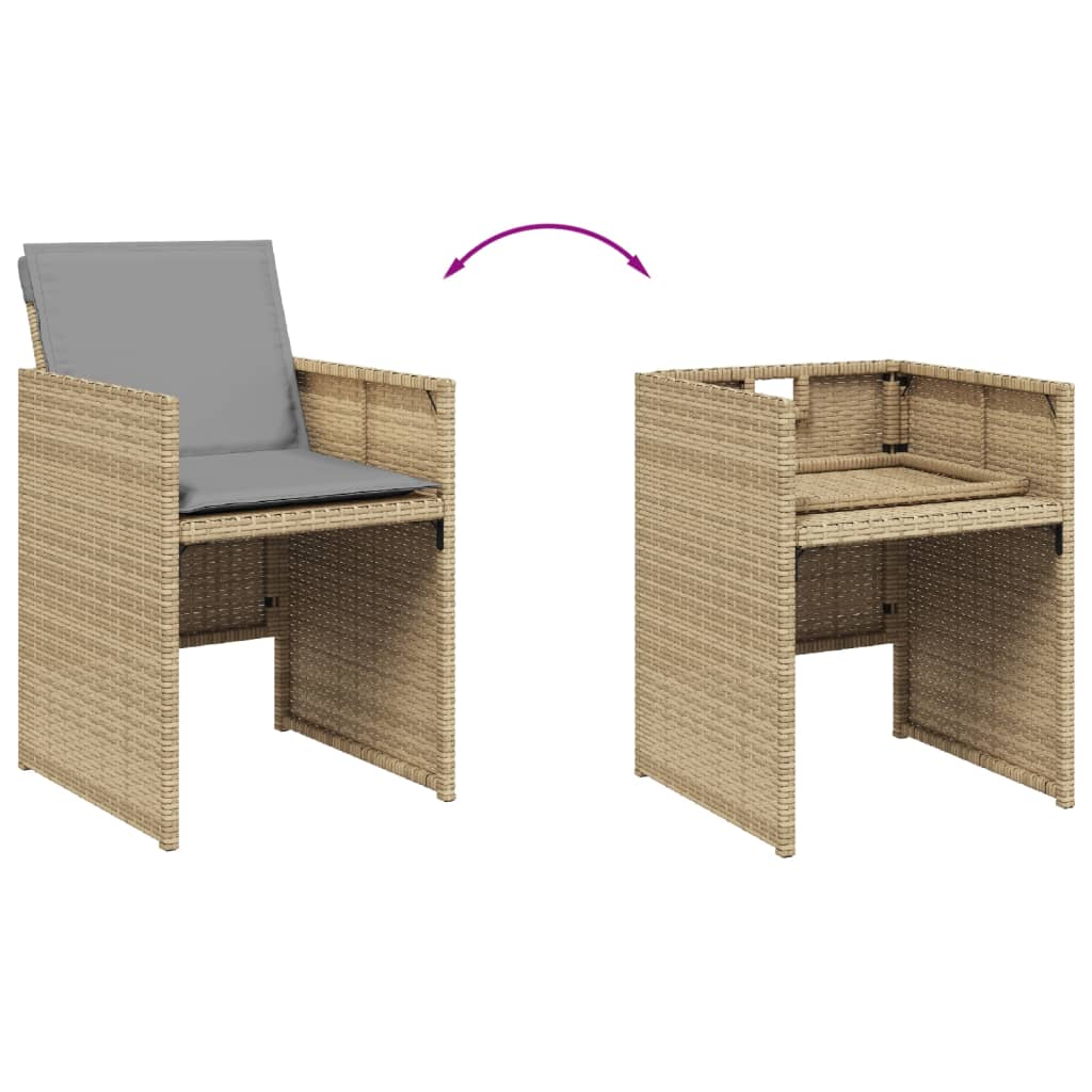 vidaXL 7-tlg. Garten-Essgruppe mit Kissen Beigemischung Poly Rattan