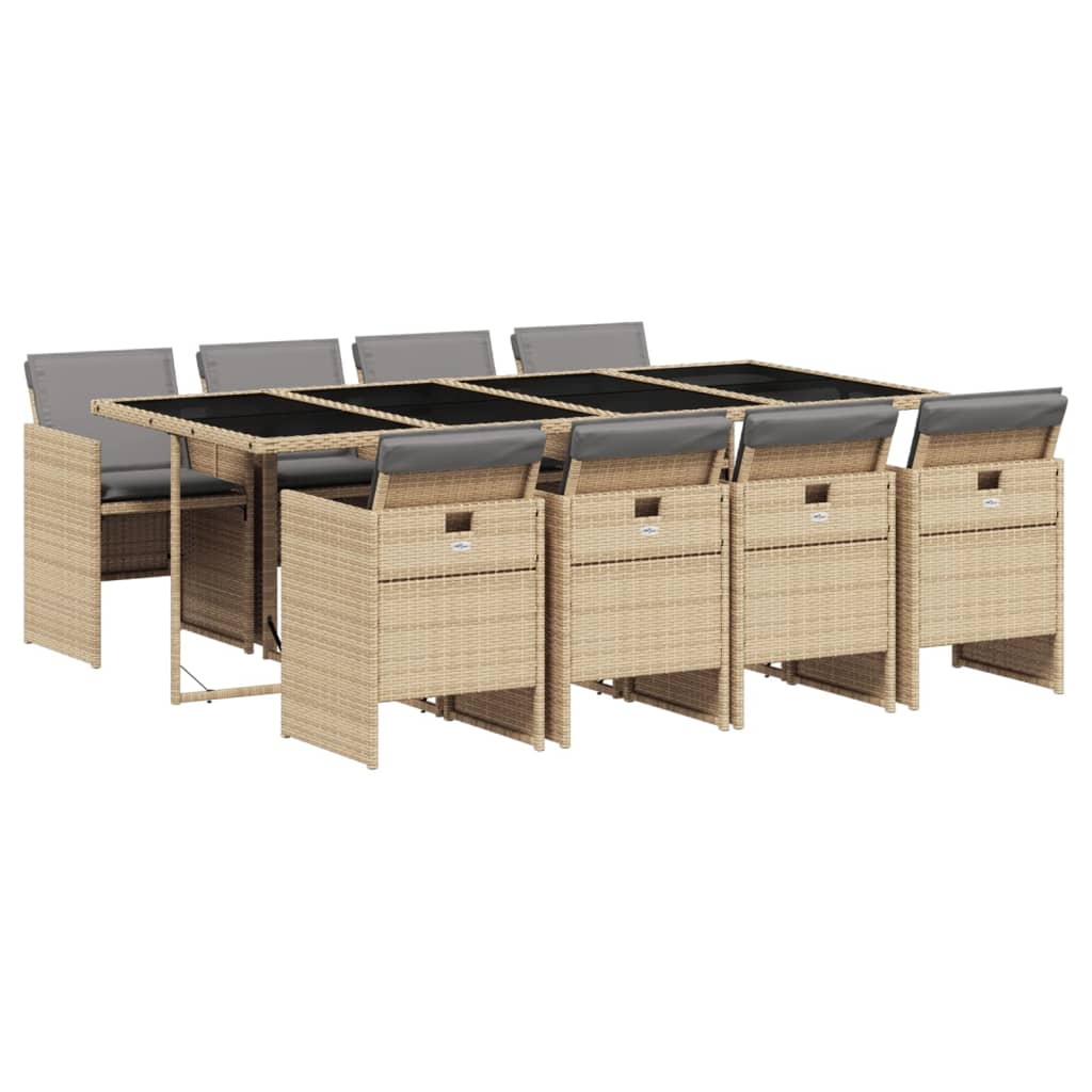 vidaXL 9-tlg. Garten-Essgruppe mit Kissen Beigemischung Poly Rattan