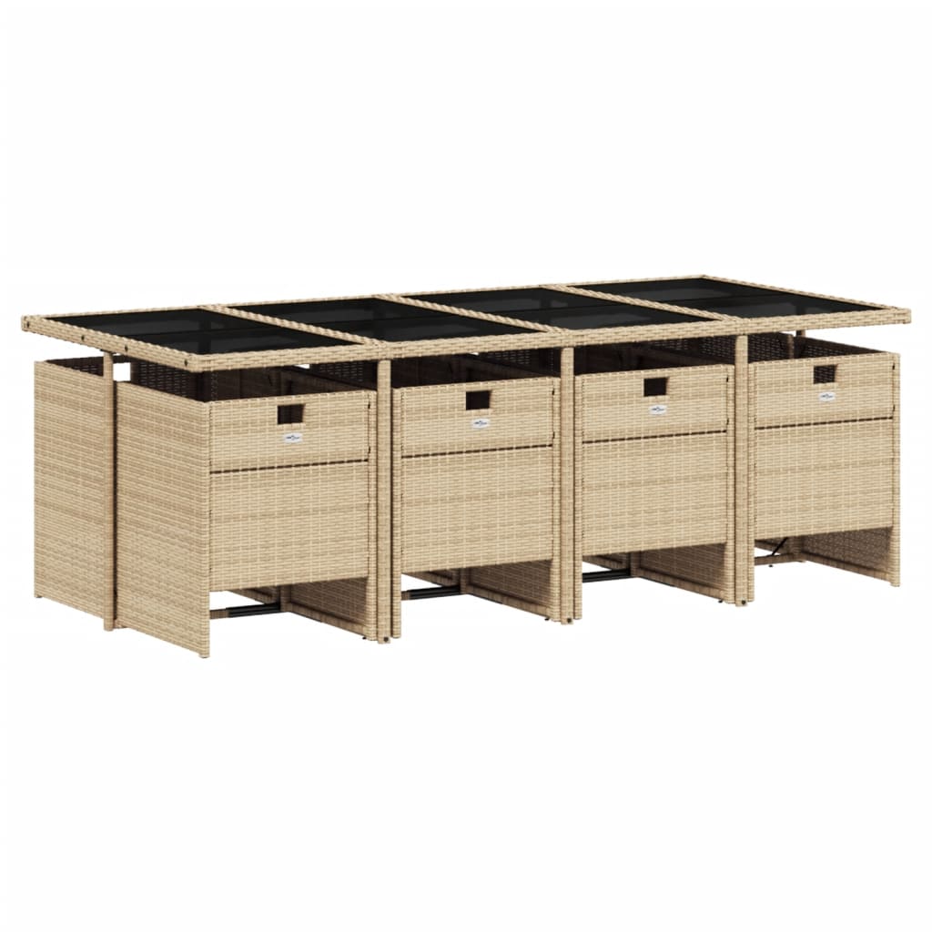 vidaXL 9-tlg. Garten-Essgruppe mit Kissen Beigemischung Poly Rattan