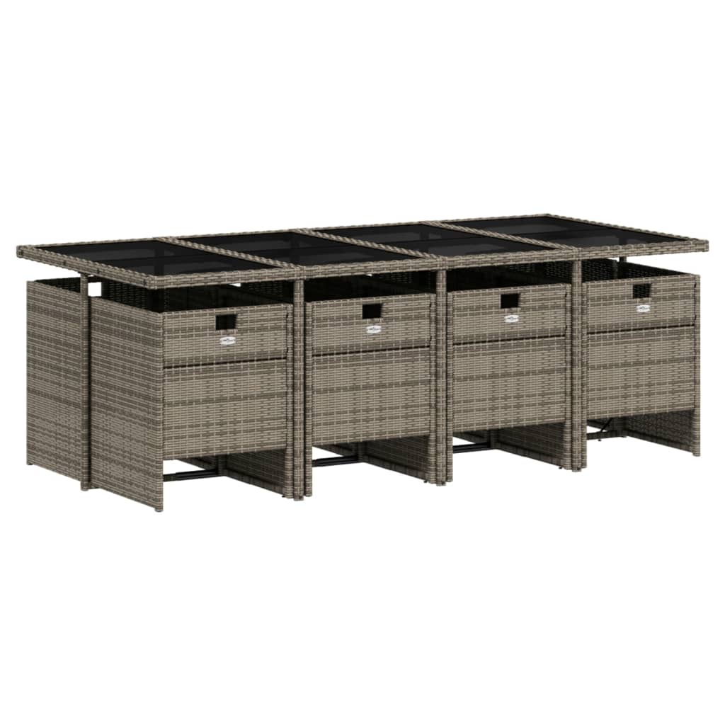 vidaXL 9-teiliges Garten-Ess-Set mit Kissen, grau, Polyrattan