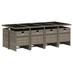 vidaXL 9-teiliges Garten-Ess-Set mit Kissen, grau, Polyrattan