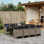 vidaXL 9-teiliges Garten-Ess-Set mit Kissen, grau, Polyrattan