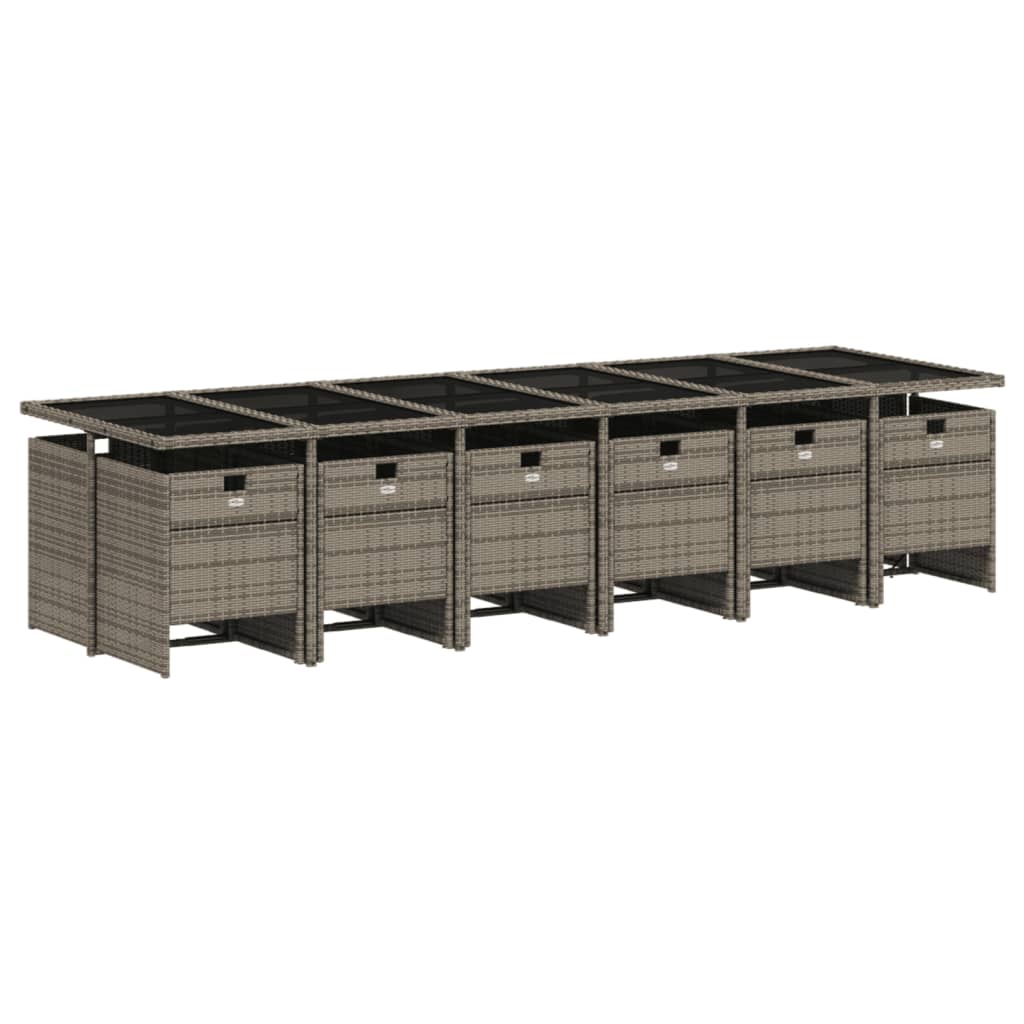 vidaXL 13-teiliges Garten-Ess-Set mit Kissen, grau, Polyrattan