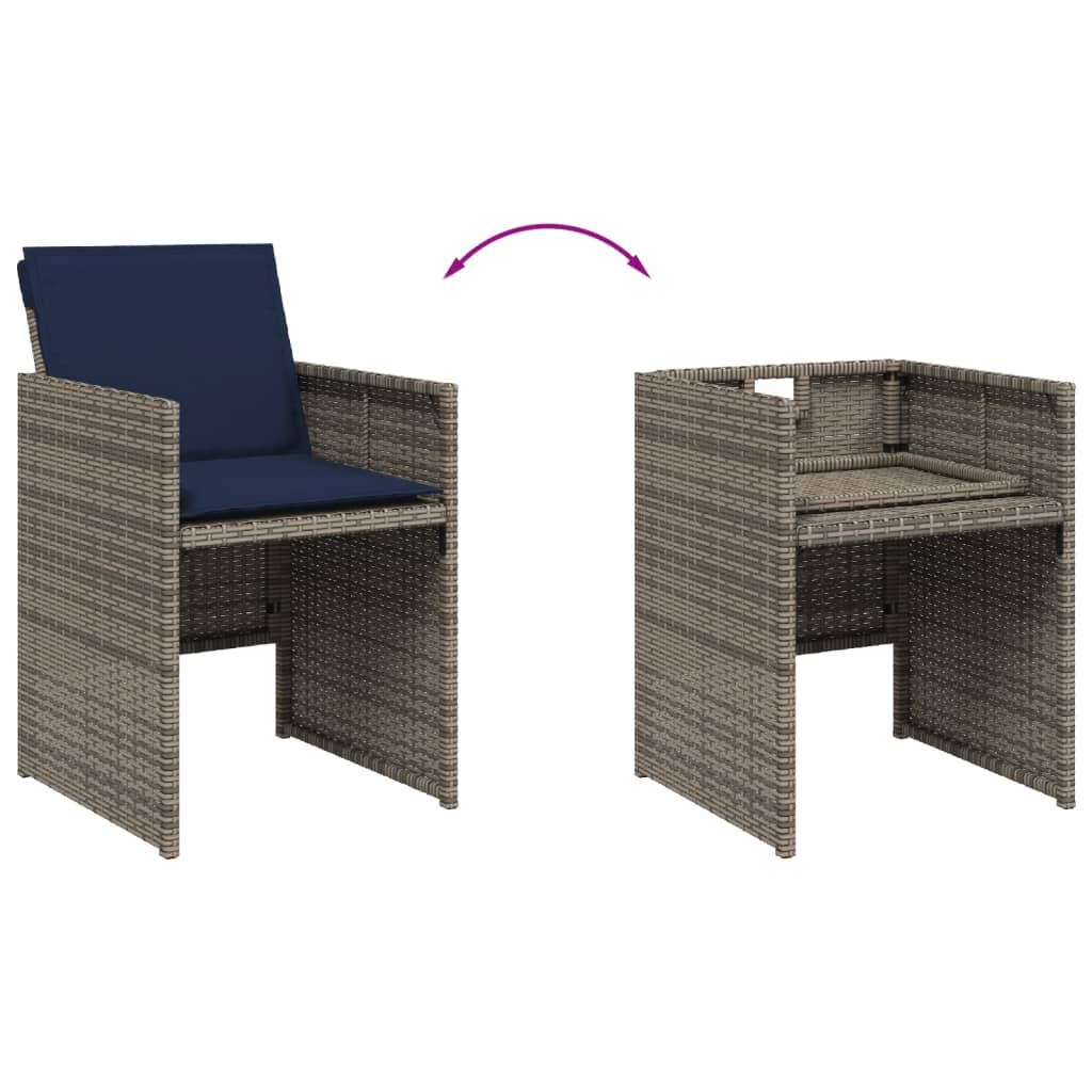 vidaXL 13-teiliges Garten-Ess-Set mit Kissen, grau, Polyrattan