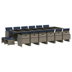 vidaXL 17-teiliges Garten-Ess-Set mit Kissen, grau, Polyrattan