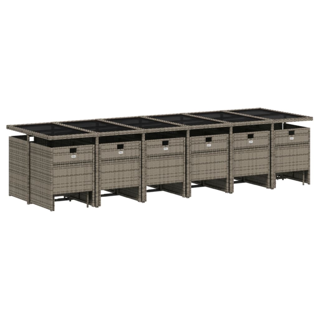 vidaXL 17-teiliges Garten-Ess-Set mit Kissen, grau, Polyrattan