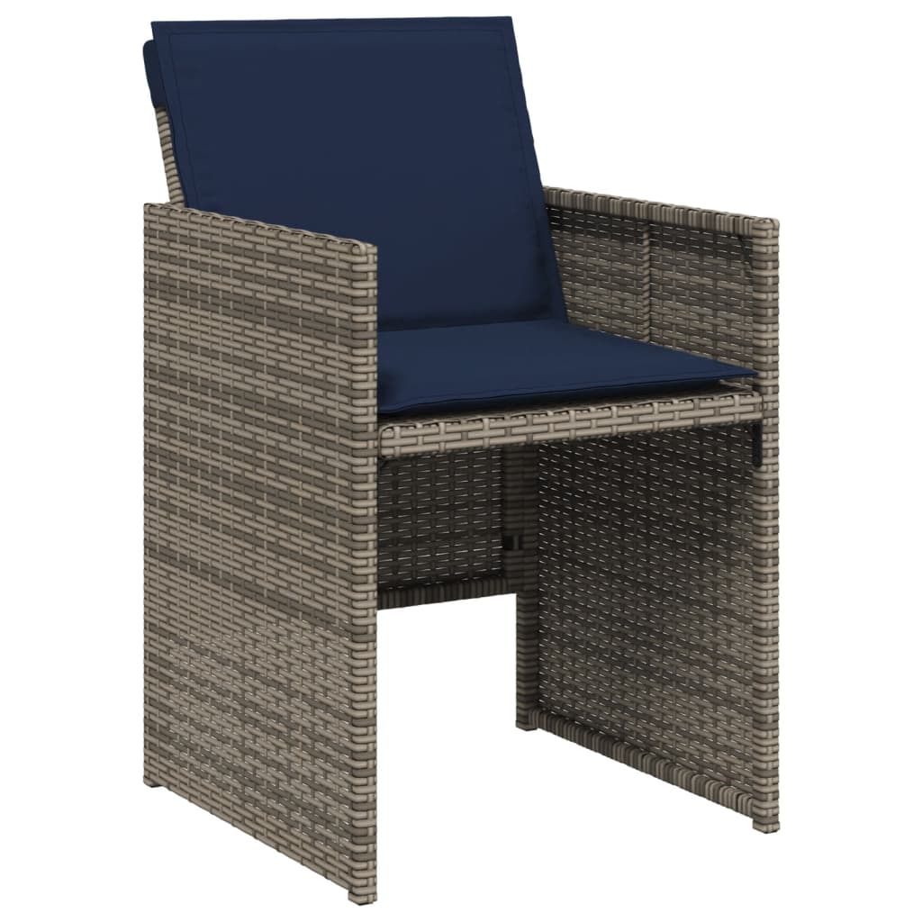 vidaXL 17-teiliges Garten-Ess-Set mit Kissen, grau, Polyrattan