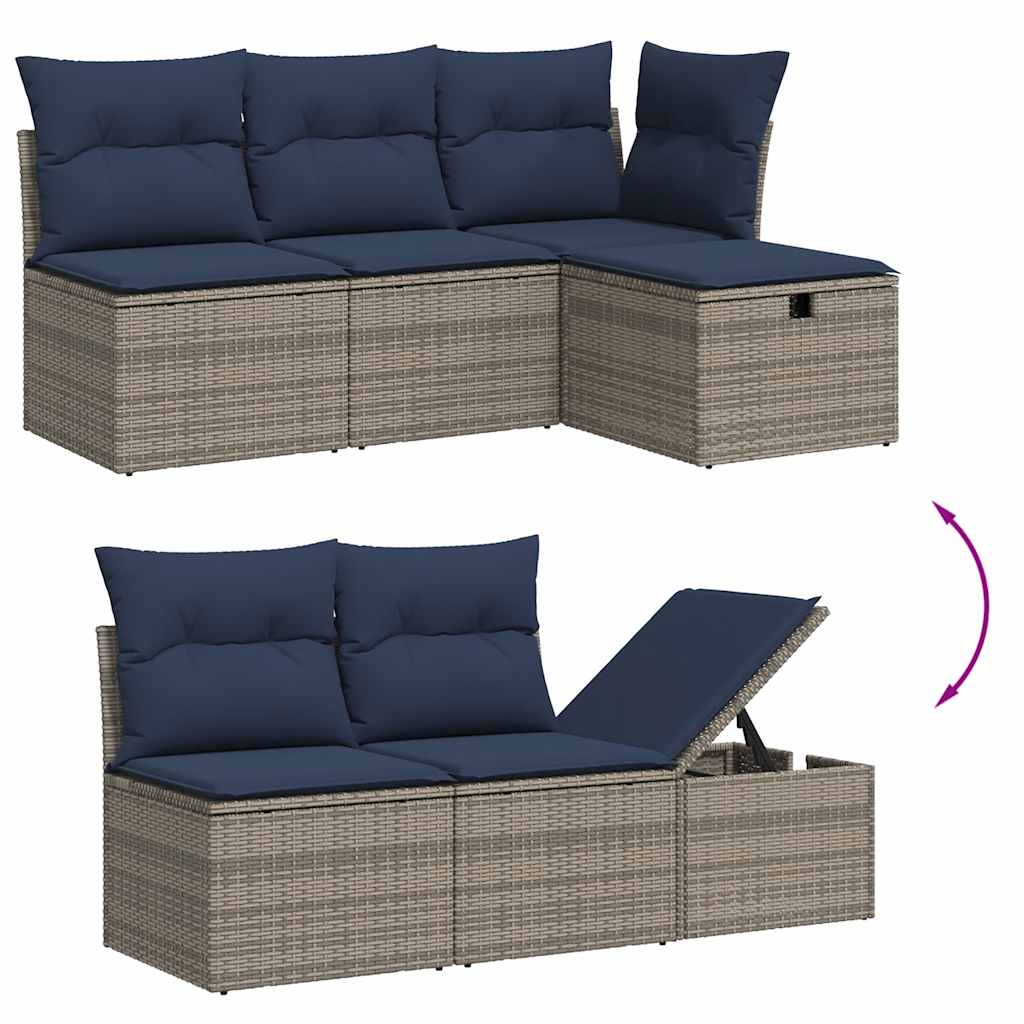 vidaXL 6-teiliges Gartensofa-Set mit Kissen, grau, Polyrattan