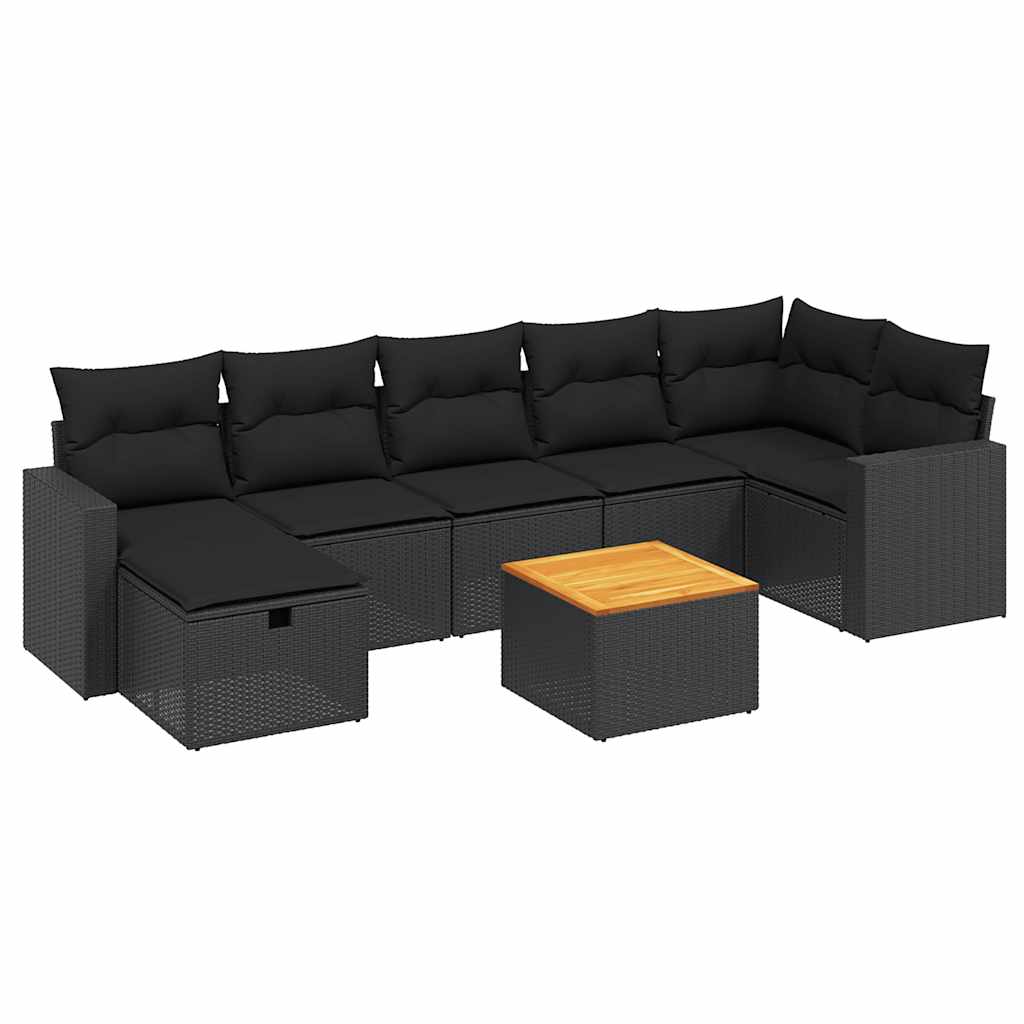 vidaXL 8-tlg. Garten-Sofagarnitur mit Kissen Schwarz Poly Rattan