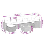 vidaXL 8-tlg. Garten-Sofagarnitur mit Kissen Schwarz Poly Rattan