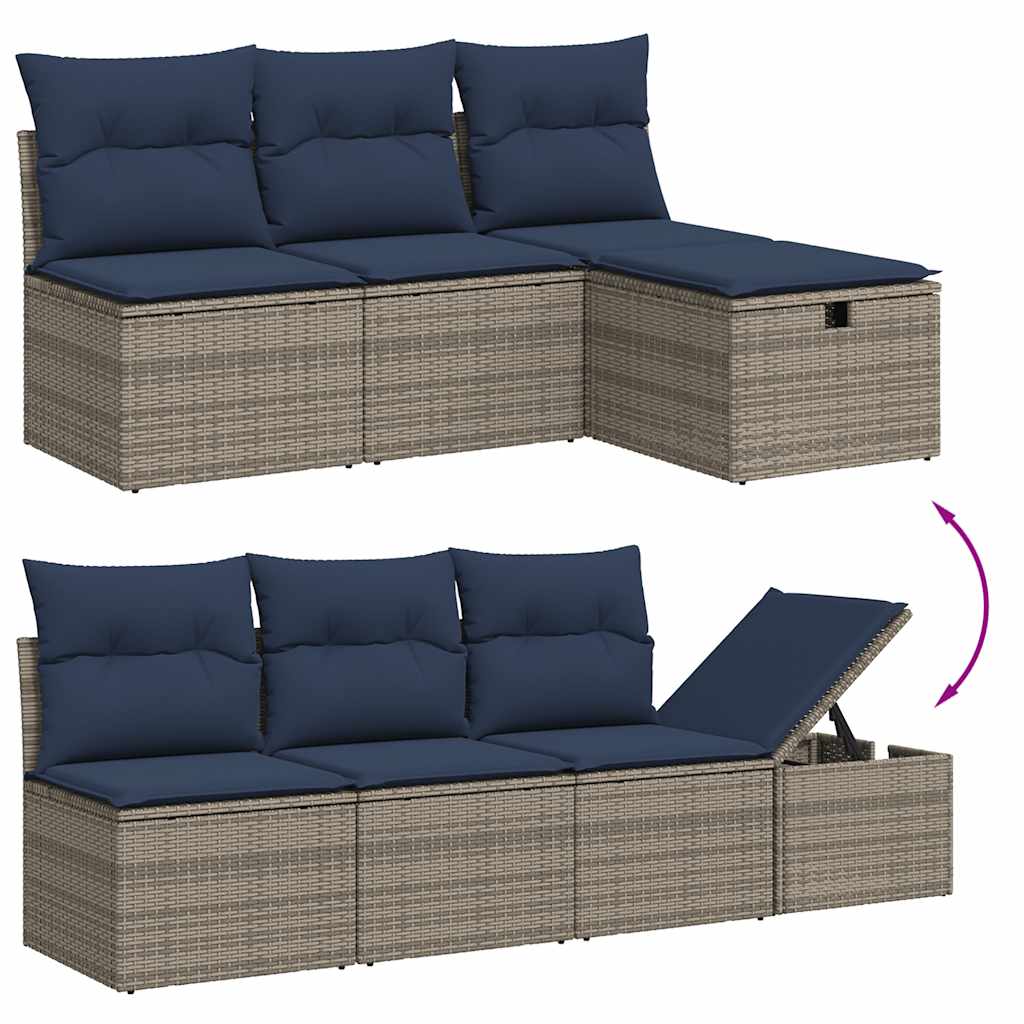 vidaXL 9-teiliges Gartensofa-Set mit Kissen, grau, Polyrattan