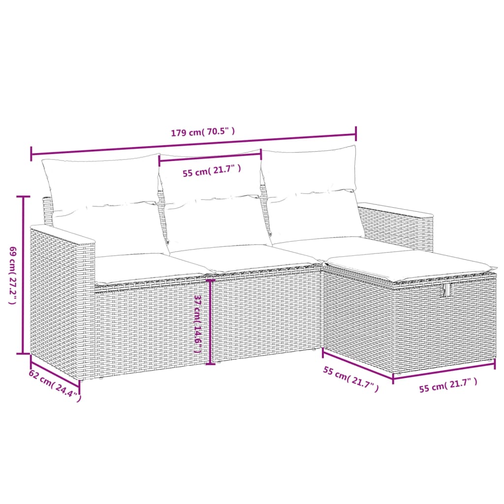 vidaXL 4-tlg. Garten-Sofagarnitur mit Kissen Beigemischung Poly Rattan