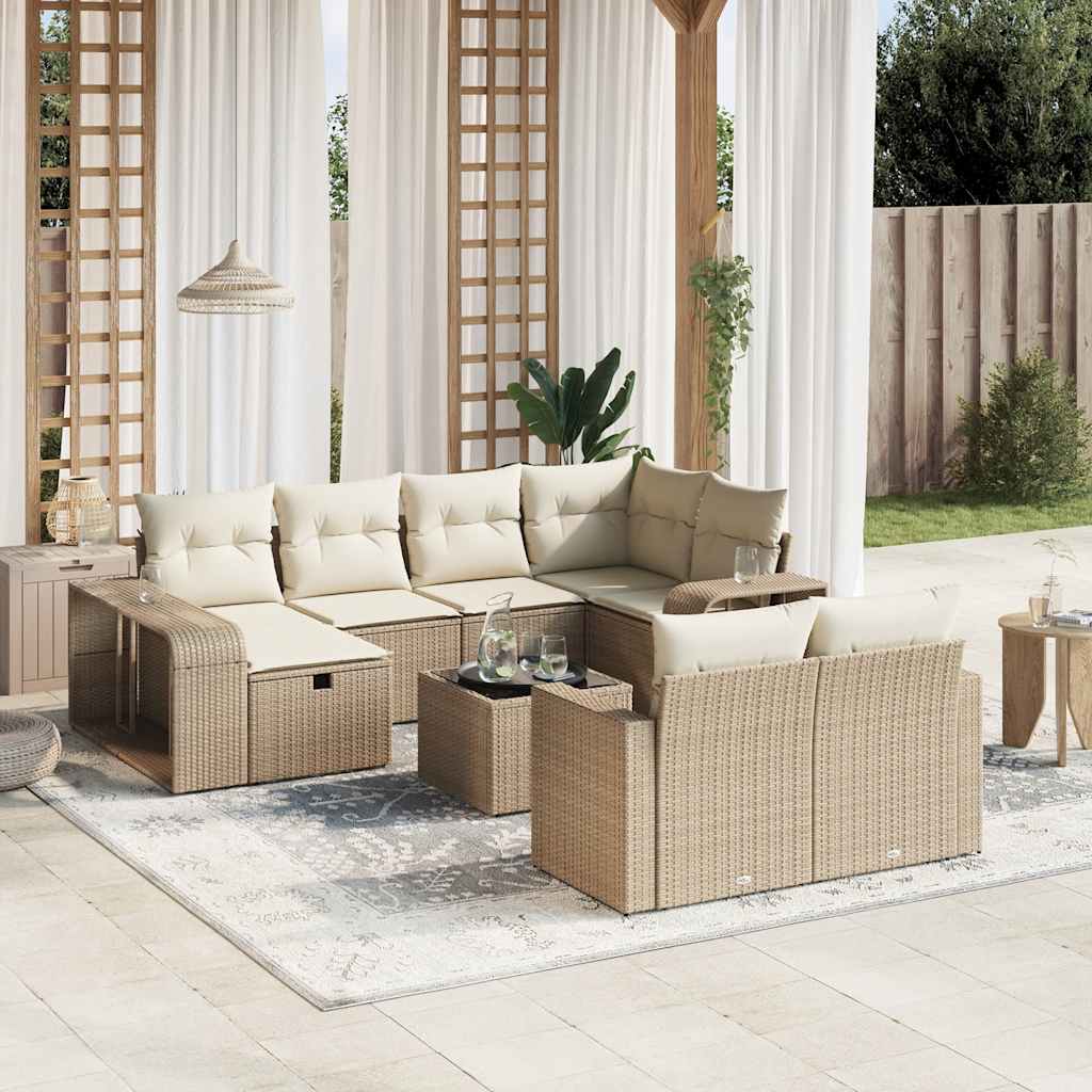vidaXL 11-tlg. Garten-Sofagarnitur mit Kissen Schwarz Poly Rattan