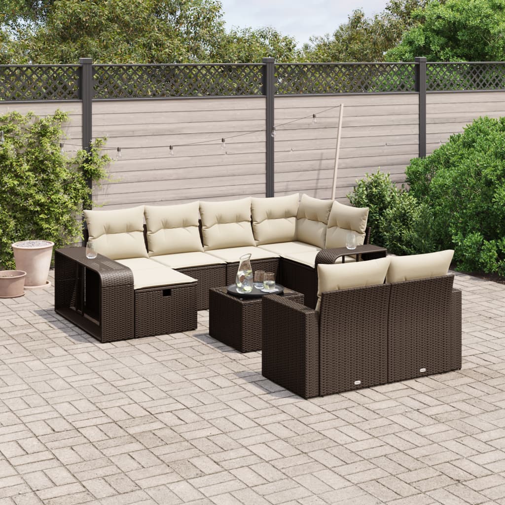 vidaXL 11-tlg. Garten-Sofagarnitur mit Kissen Schwarz Poly Rattan