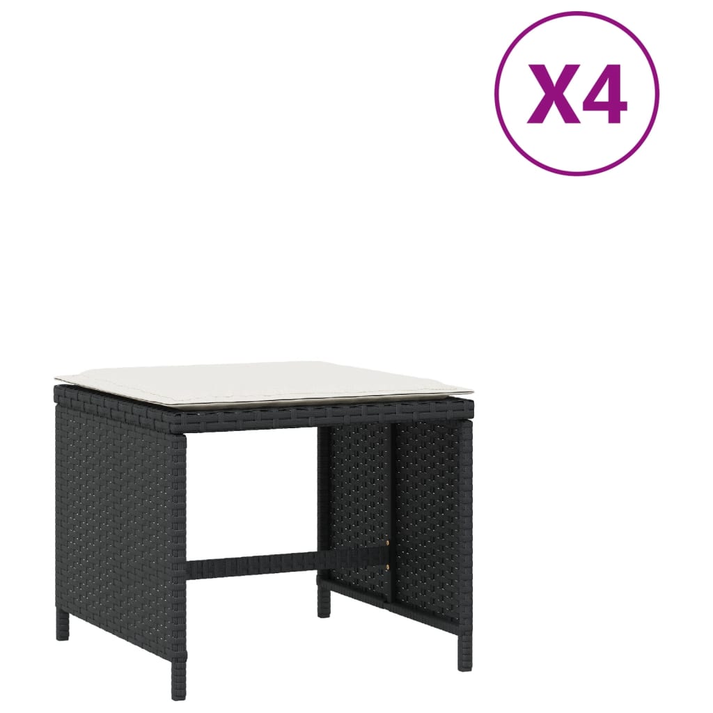 vidaXL Gartenhocker mit Kissen 4 Stk. Schwarz 40x40x35 cm Poly Rattan