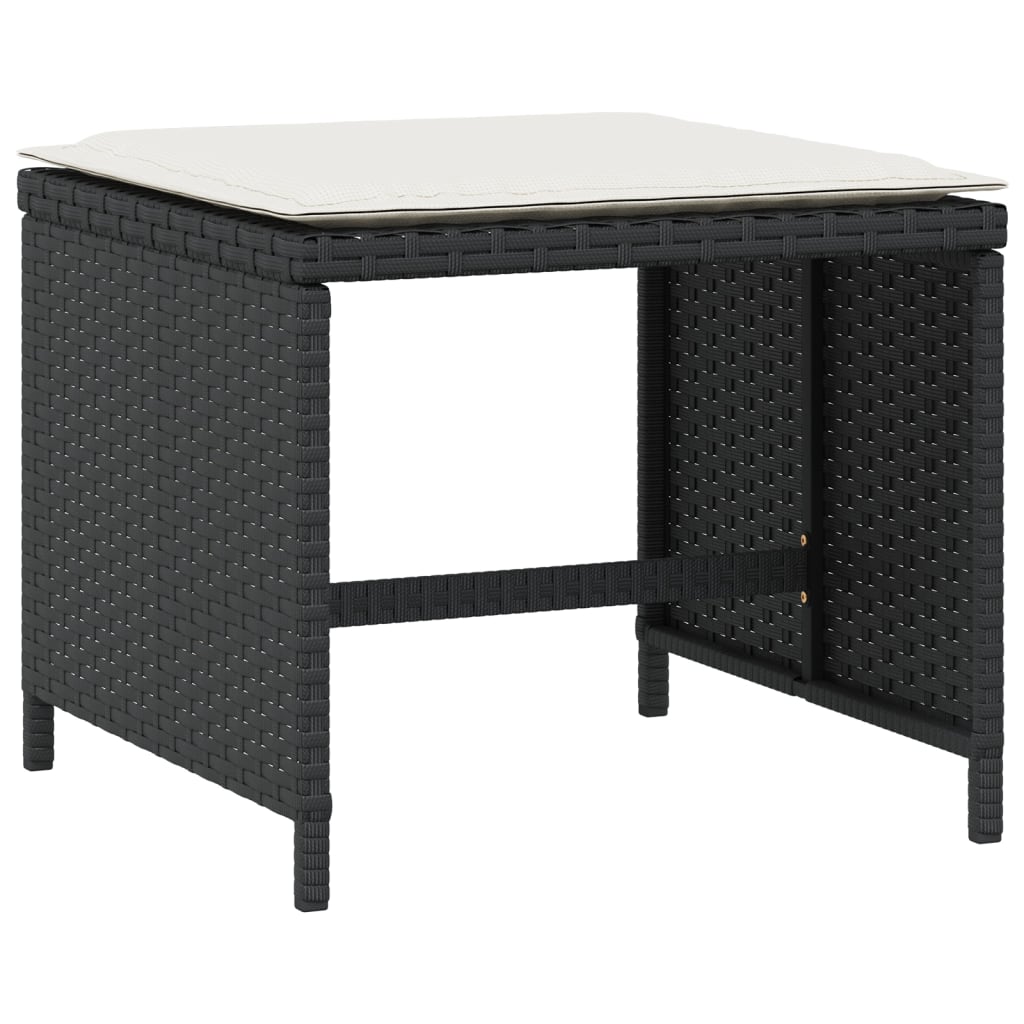 vidaXL Gartenhocker mit Kissen 4 Stk. Schwarz 40x40x35 cm Poly Rattan