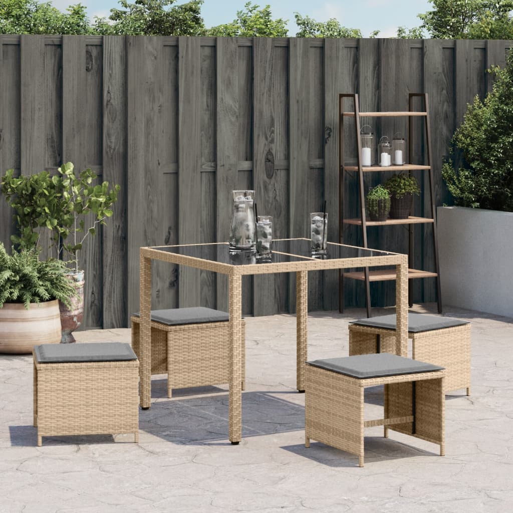 vidaXL Gartenhocker mit Kissen 4 Stk. Beigemischung Poly Rattan