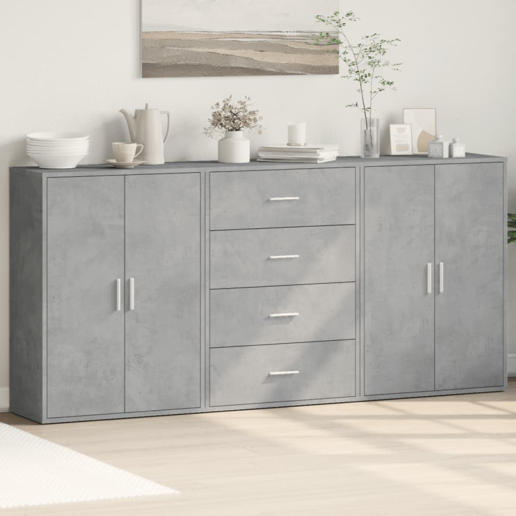 vidaXL Sideboards 3 Stk. Betongrau 60x31x84 cm Holzwerkstoff