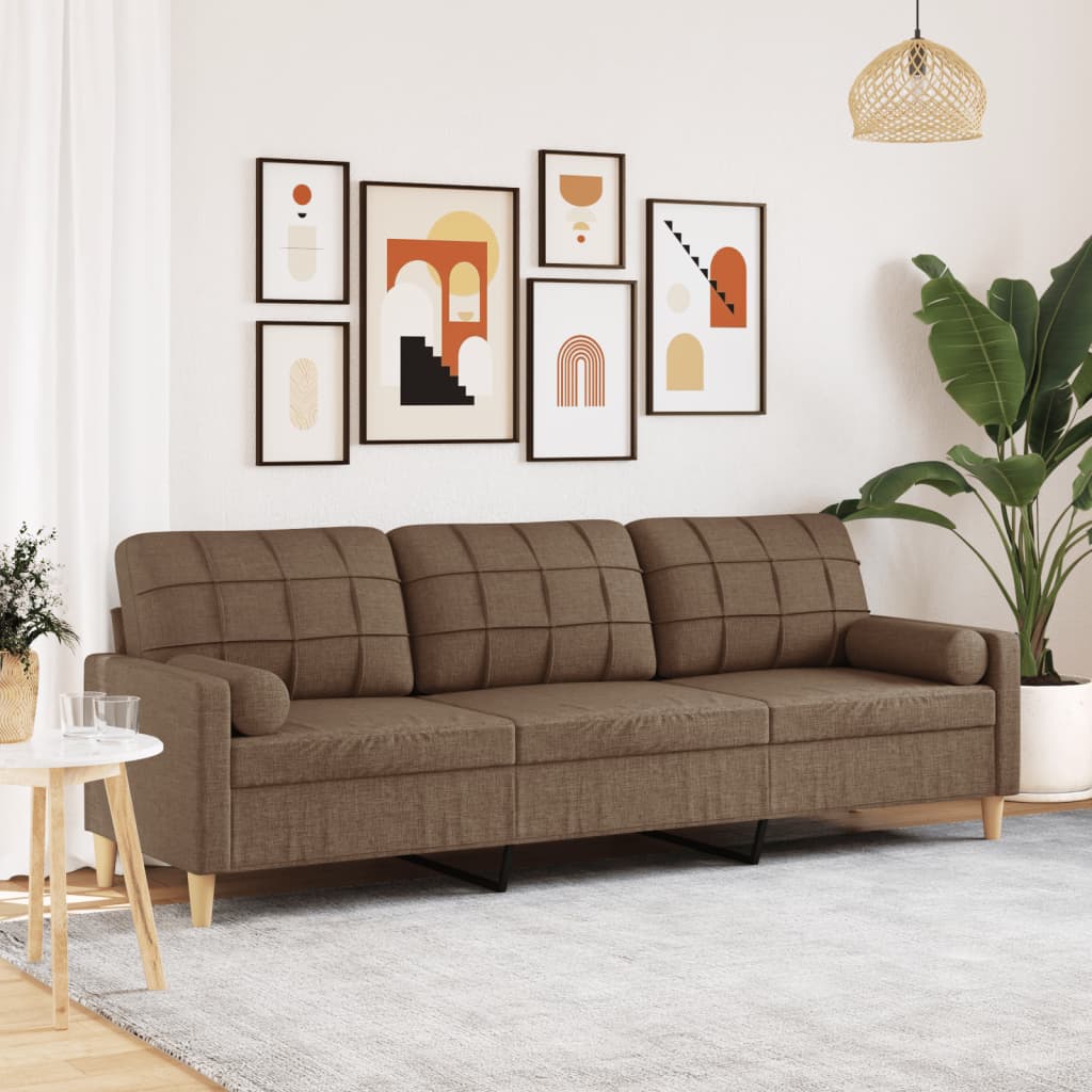 vidaXL 3-Sitzer-Sofa mit Zierkissen Braun 210 cm Stoff