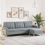 vidaXL 3-Sitzer-Sofa mit Hocker Hellgrau 210 cm Stoff