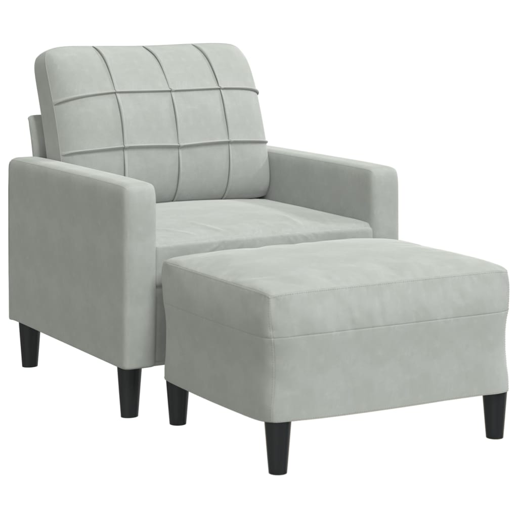 vidaXL Sessel mit Hocker Hellgrau 60 cm Samt