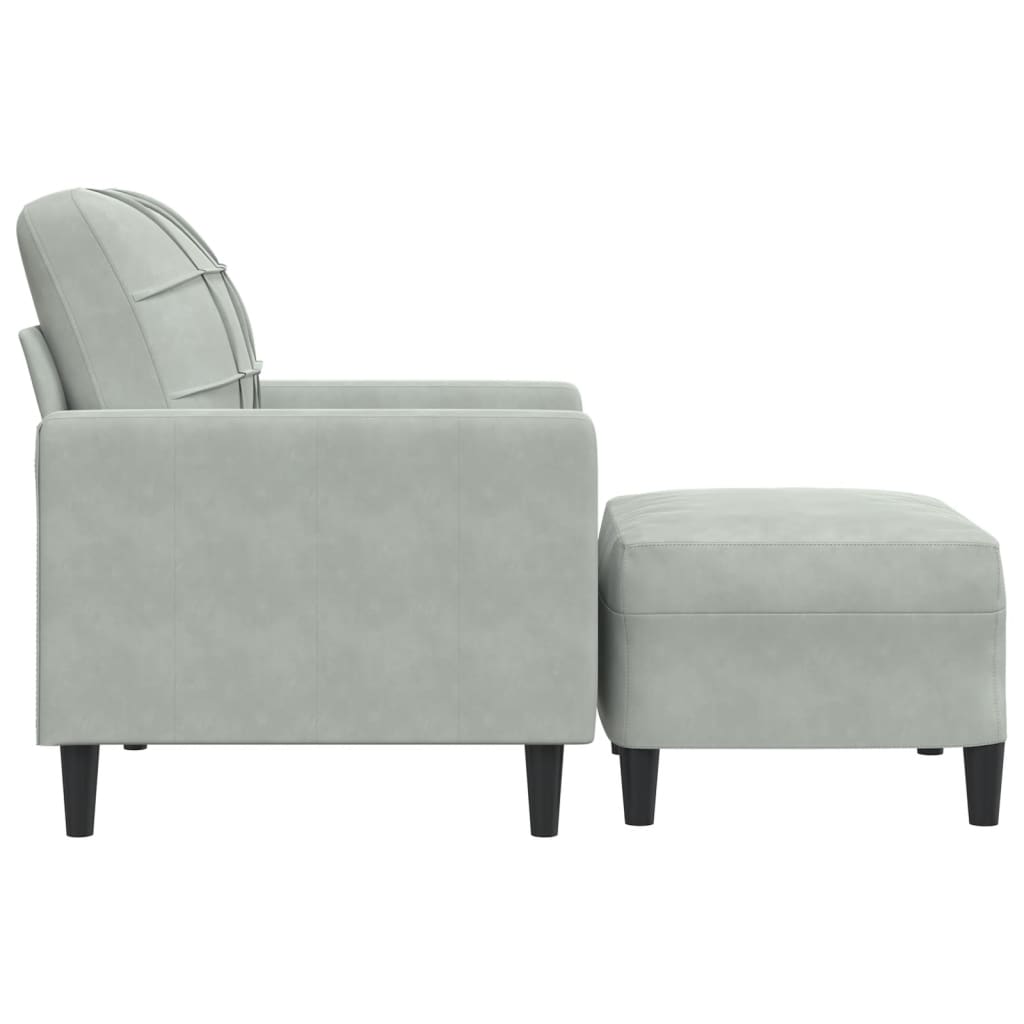 vidaXL Sessel mit Hocker Hellgrau 60 cm Samt