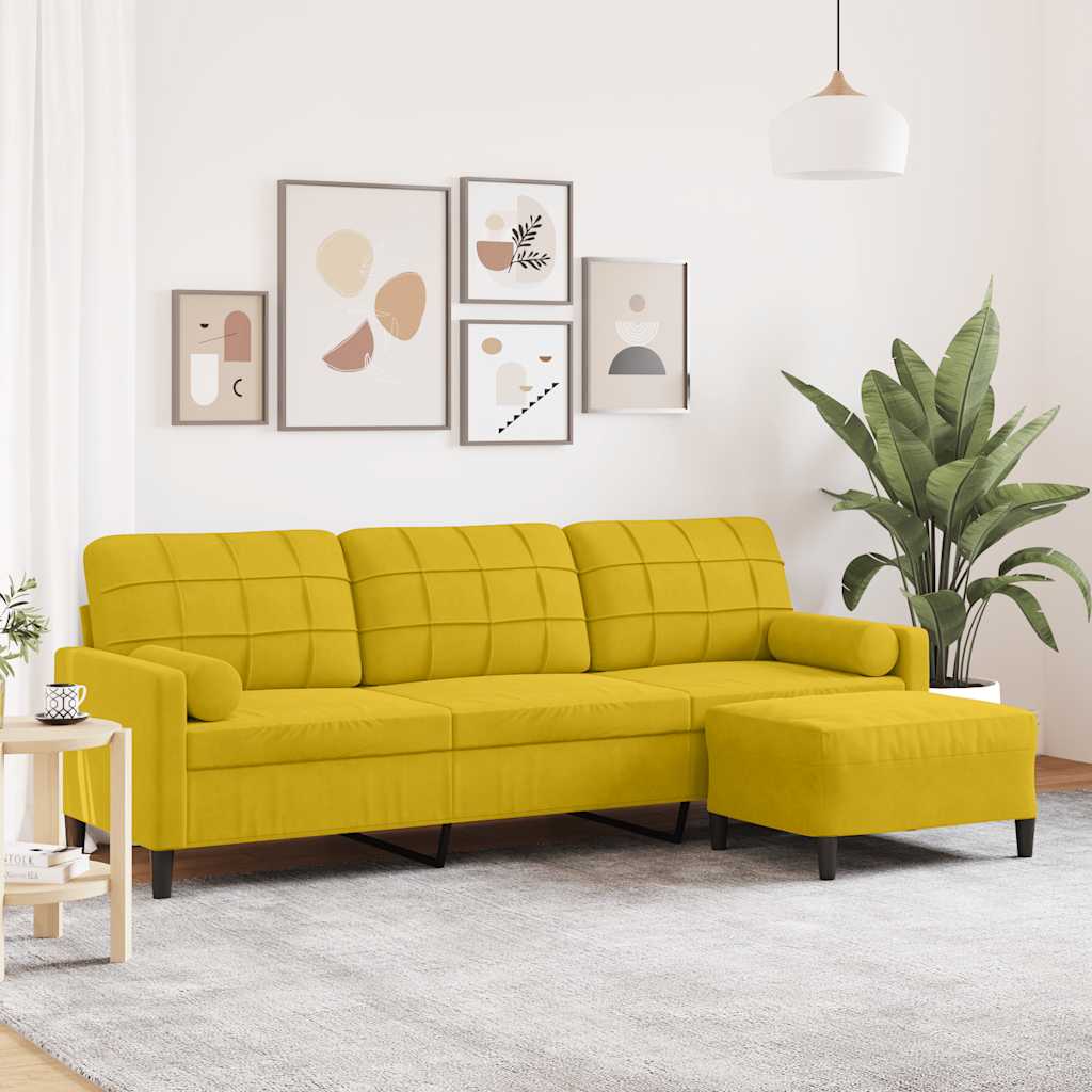 vidaXL Sofa 3-Sitzer mit Hocker Gelb 210 cm Samt