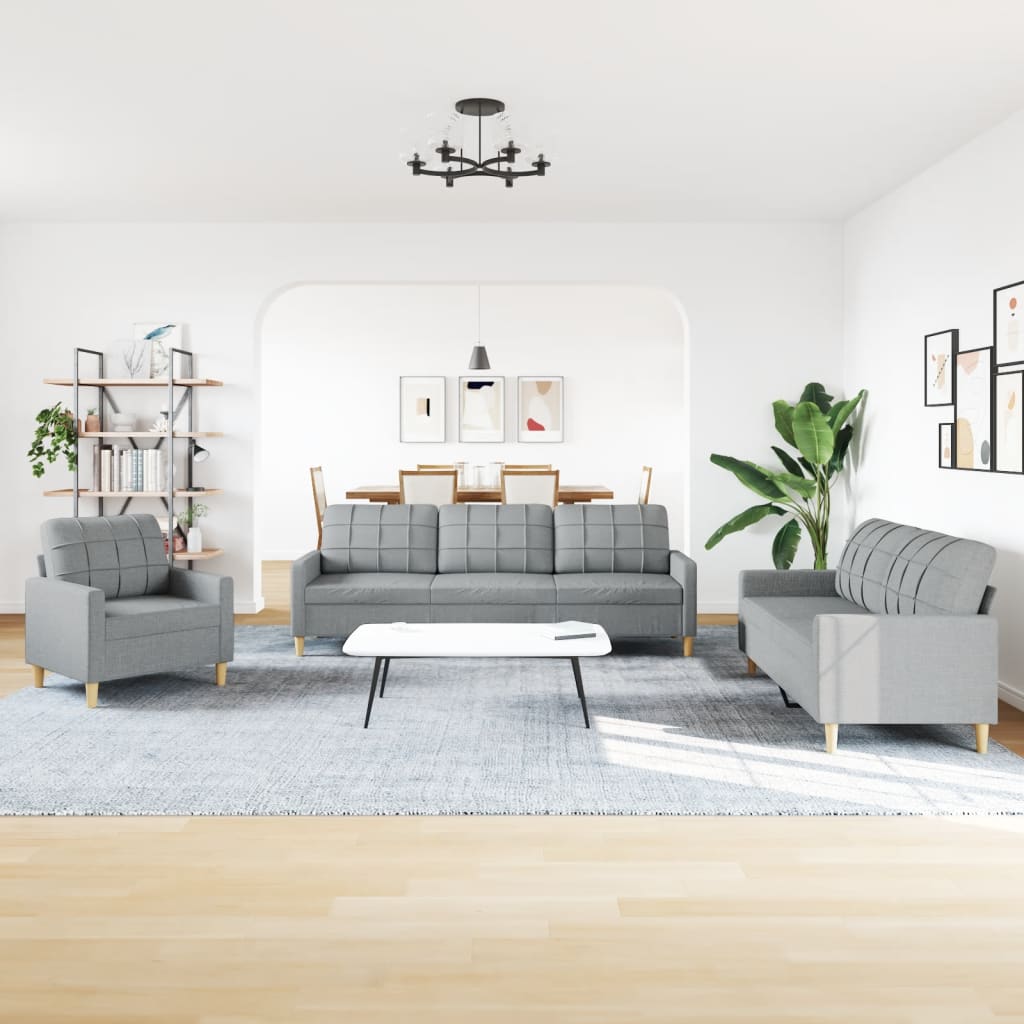 vidaXL 3-tlg. Sofagarnitur Hellgrau Stoff