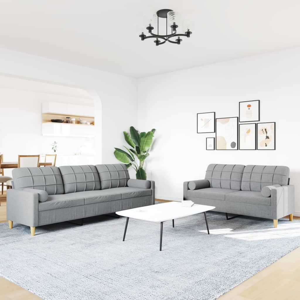 vidaXL 2-tlg. Sofagarnitur mit Dekokissen Hellgrau Stoff