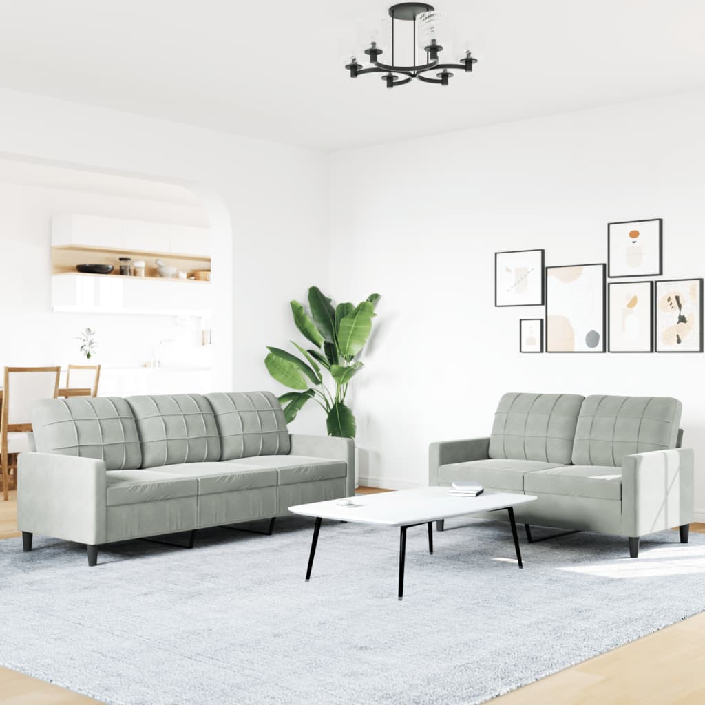 vidaXL 2-tlg. Sofagarnitur mit Kissen Hellgrau Samt