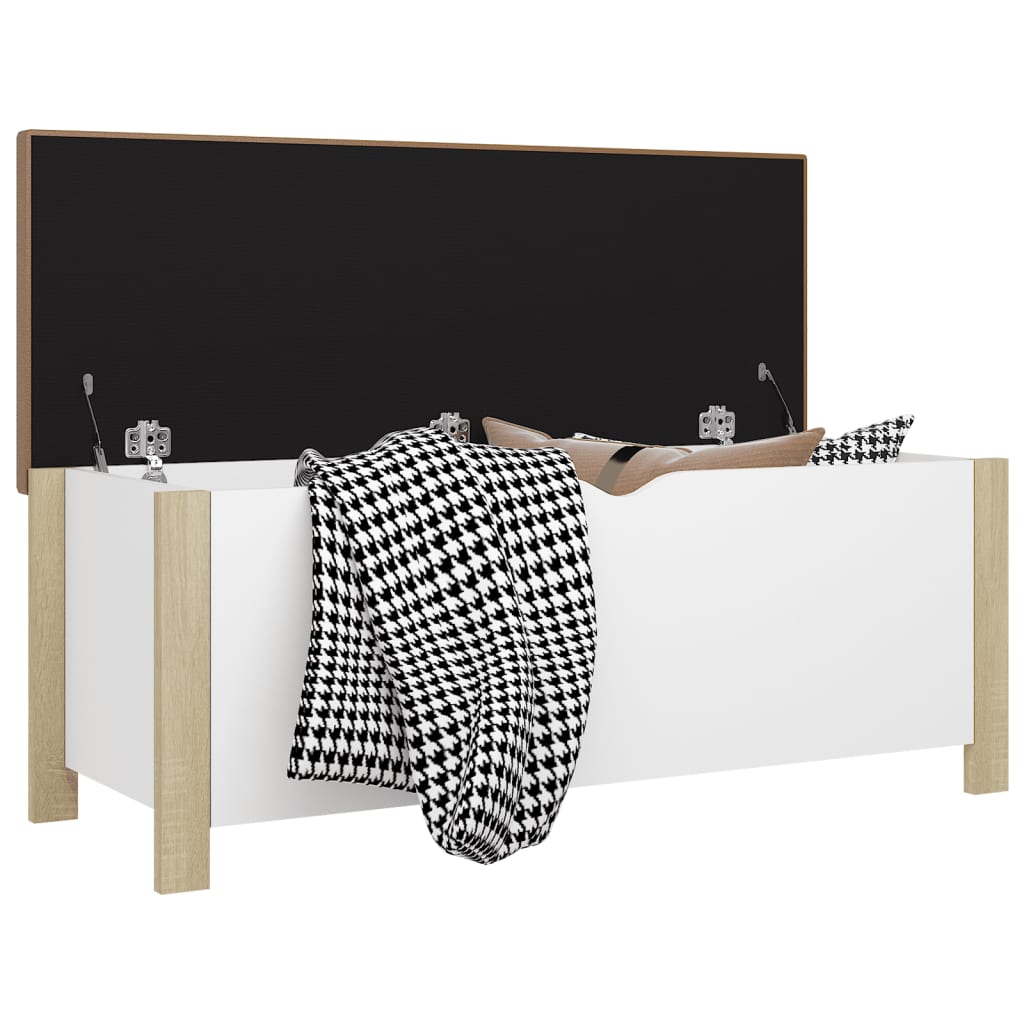 vidaXL Aufbewahrungsbox mit Kissen Weiß & Sonoma Eiche 105x40x45 cm