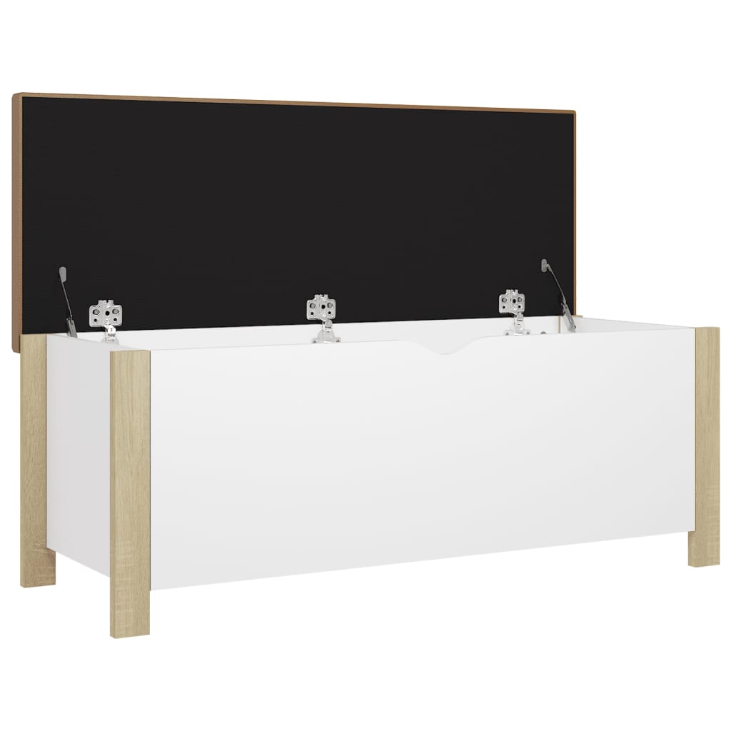vidaXL Aufbewahrungsbox mit Kissen Weiß & Sonoma Eiche 105x40x45 cm